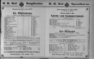 Theaterzettel (Oper und Burgtheater in Wien) 18770607 Seite: 1