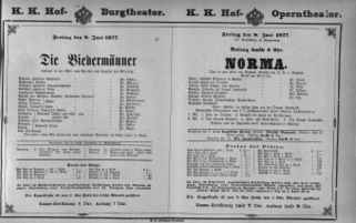 Theaterzettel (Oper und Burgtheater in Wien) 18770608 Seite: 1