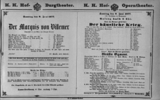Theaterzettel (Oper und Burgtheater in Wien) 18770609 Seite: 1