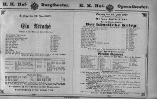 Theaterzettel (Oper und Burgtheater in Wien) 18770612 Seite: 1