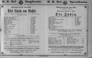 Theaterzettel (Oper und Burgtheater in Wien) 18770613 Seite: 1