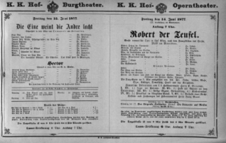Theaterzettel (Oper und Burgtheater in Wien) 18770615 Seite: 1