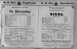 Theaterzettel (Oper und Burgtheater in Wien) 18770618 Seite: 1