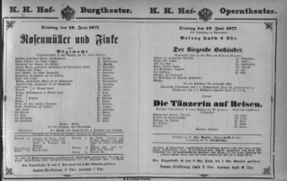 Theaterzettel (Oper und Burgtheater in Wien) 18770619 Seite: 1