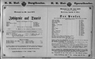 Theaterzettel (Oper und Burgtheater in Wien) 18770620 Seite: 1