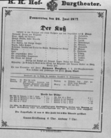 Theaterzettel (Oper und Burgtheater in Wien) 18770621 Seite: 1