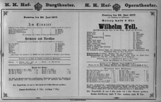 Theaterzettel (Oper und Burgtheater in Wien) 18770623 Seite: 1