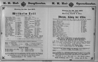 Theaterzettel (Oper und Burgtheater in Wien) 18770624 Seite: 1