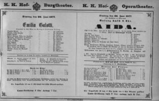 Theaterzettel (Oper und Burgtheater in Wien) 18770626 Seite: 1