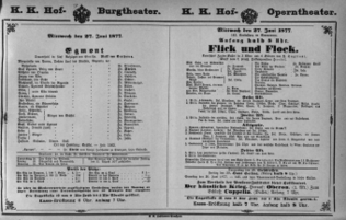 Theaterzettel (Oper und Burgtheater in Wien) 18770627 Seite: 1