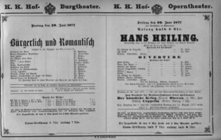 Theaterzettel (Oper und Burgtheater in Wien) 18770629 Seite: 1