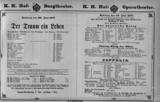 Theaterzettel (Oper und Burgtheater in Wien) 18770630 Seite: 1