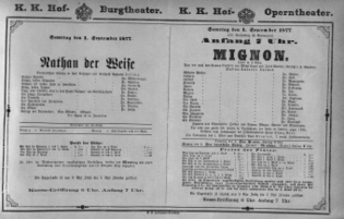 Theaterzettel (Oper und Burgtheater in Wien) 18770901 Seite: 1