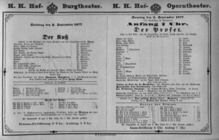 Theaterzettel (Oper und Burgtheater in Wien) 18770902 Seite: 1