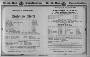 Theaterzettel (Oper und Burgtheater in Wien) 18770903 Seite: 1