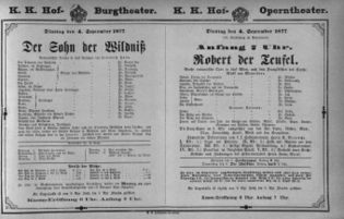 Theaterzettel (Oper und Burgtheater in Wien) 18770904 Seite: 1
