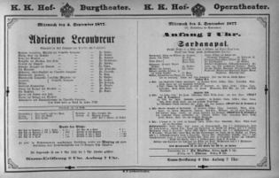 Theaterzettel (Oper und Burgtheater in Wien) 18770905 Seite: 1