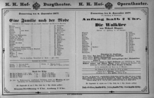 Theaterzettel (Oper und Burgtheater in Wien) 18770906 Seite: 1