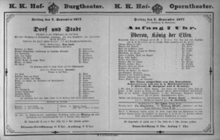 Theaterzettel (Oper und Burgtheater in Wien) 18770907 Seite: 1