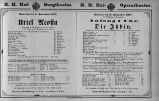 Theaterzettel (Oper und Burgtheater in Wien) 18770908 Seite: 1