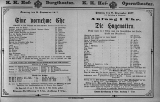 Theaterzettel (Oper und Burgtheater in Wien) 18770909 Seite: 1