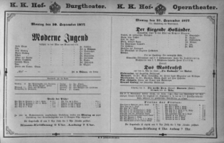 Theaterzettel (Oper und Burgtheater in Wien) 18770910 Seite: 1
