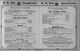 Theaterzettel (Oper und Burgtheater in Wien) 18770911 Seite: 1