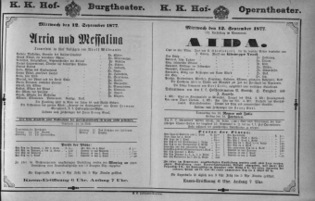 Theaterzettel (Oper und Burgtheater in Wien) 18770912 Seite: 1