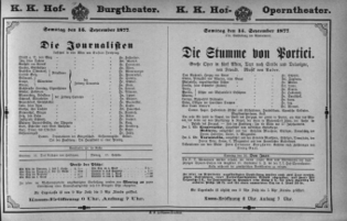 Theaterzettel (Oper und Burgtheater in Wien) 18770915 Seite: 1