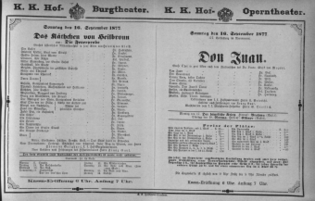 Theaterzettel (Oper und Burgtheater in Wien) 18770916 Seite: 1