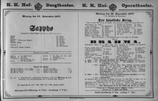 Theaterzettel (Oper und Burgtheater in Wien) 18770917 Seite: 1