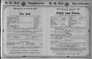 Theaterzettel (Oper und Burgtheater in Wien) 18770919 Seite: 1
