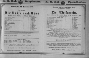 Theaterzettel (Oper und Burgtheater in Wien) 18770922 Seite: 1