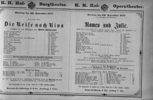 Theaterzettel (Oper und Burgtheater in Wien) 18770923 Seite: 1