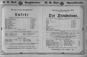 Theaterzettel (Oper und Burgtheater in Wien) 18770924 Seite: 1