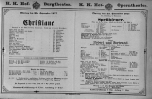 Theaterzettel (Oper und Burgtheater in Wien) 18770925 Seite: 1