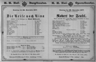 Theaterzettel (Oper und Burgtheater in Wien) 18770929 Seite: 1