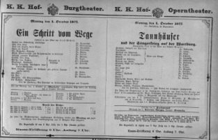 Theaterzettel (Oper und Burgtheater in Wien) 18771001 Seite: 1