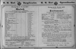 Theaterzettel (Oper und Burgtheater in Wien) 18771002 Seite: 1
