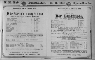 Theaterzettel (Oper und Burgtheater in Wien) 18771004 Seite: 1