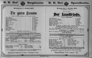Theaterzettel (Oper und Burgtheater in Wien) 18771007 Seite: 1