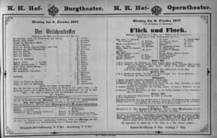 Theaterzettel (Oper und Burgtheater in Wien) 18771008 Seite: 1
