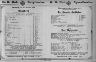 Theaterzettel (Oper und Burgtheater in Wien) 18771010 Seite: 1