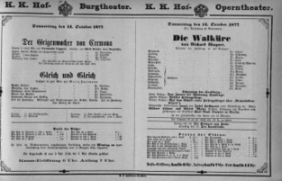 Theaterzettel (Oper und Burgtheater in Wien) 18771011 Seite: 1