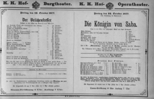 Theaterzettel (Oper und Burgtheater in Wien) 18771012 Seite: 1