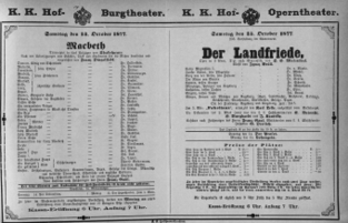 Theaterzettel (Oper und Burgtheater in Wien) 18771013 Seite: 1