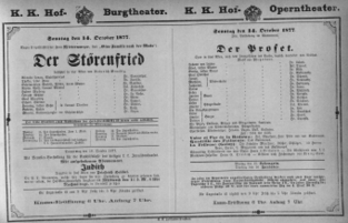 Theaterzettel (Oper und Burgtheater in Wien) 18771014 Seite: 1