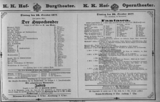 Theaterzettel (Oper und Burgtheater in Wien) 18771016 Seite: 1