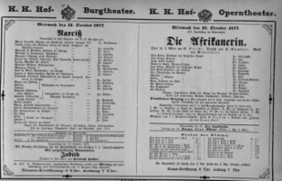 Theaterzettel (Oper und Burgtheater in Wien) 18771017 Seite: 1