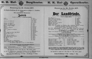 Theaterzettel (Oper und Burgtheater in Wien) 18771018 Seite: 1